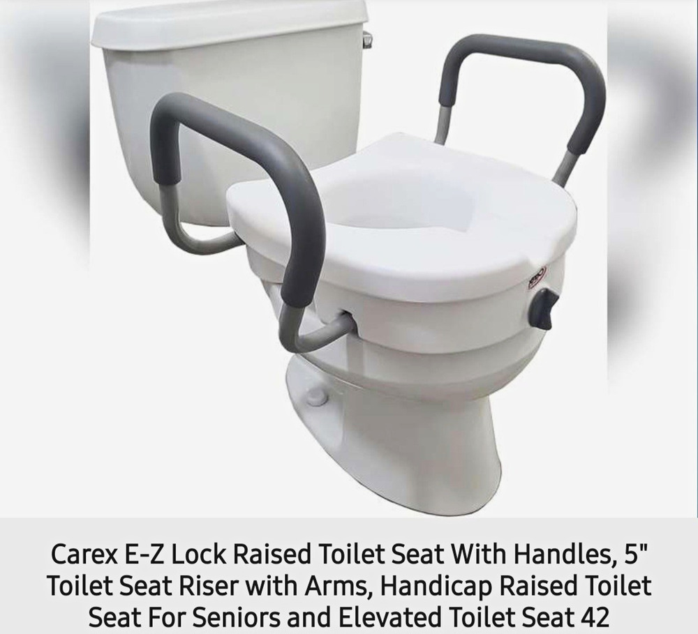 Carex E-Z Lock 5 in Elevated Toilet Seat Riser w/ Armrests White/Gray ADA